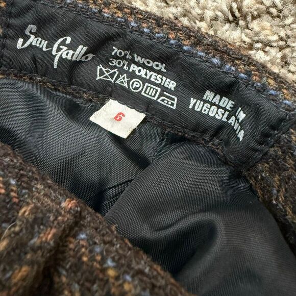 Vintage High Waisted Plaid Pants Brown Black Wool Straight Leg San Gallo 6 Small - Picture 3 of 7